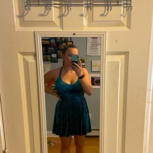 teal velvet mini party dress